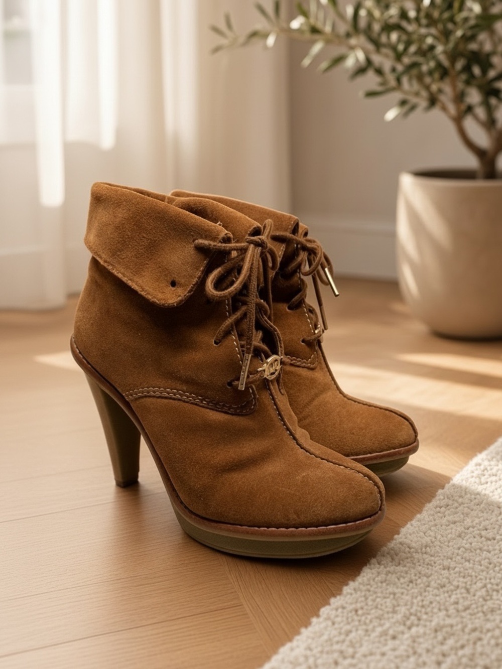 Michael Kors Camel colored suede fold over booties